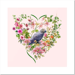 Floral Heart with Parrot Posters and Art